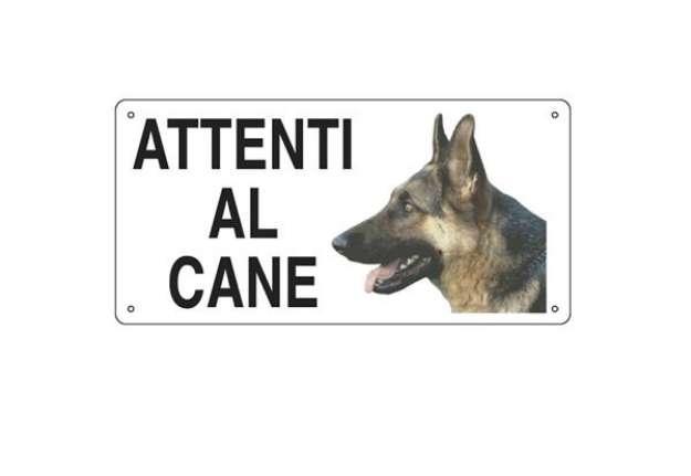 Immagine di Cartello segnalatore - 25x12,5 cm - ATTENTI AL CANE - alluminio - Cartelli Segnalatori