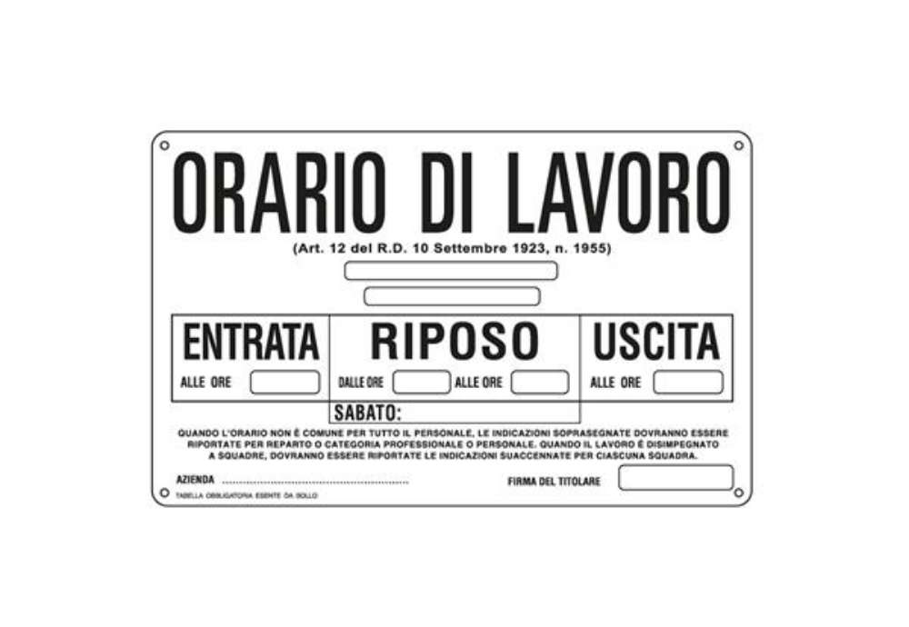 Immagine di Cartello segnalatore - 30x20 cm - ORARIO DI LAVORO - alluminio - Cartelli Segnalatori