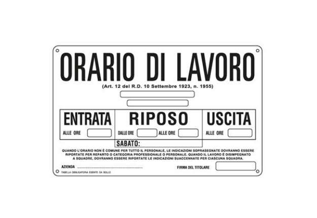 Immagine di Cartello segnalatore - 30x20 cm - ORARIO DI LAVORO - alluminio - Cartelli Segnalatori