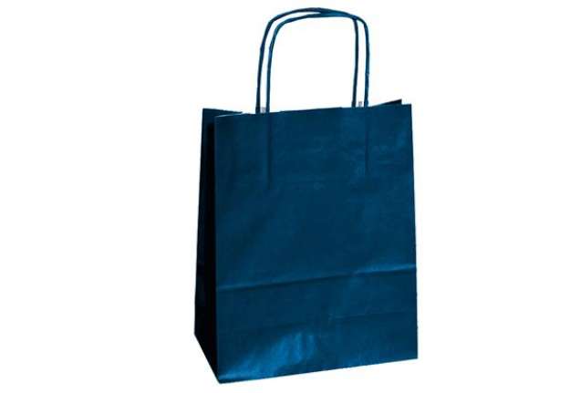 Immagine di Shopper Twisted - maniglie cordino - 18 x 8 x 24 cm - carta kraft - blu - Mainetti Bags - conf. 25 p