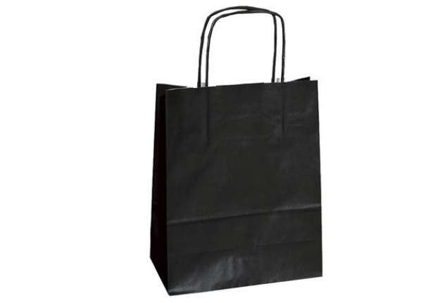 Immagine di Shopper Twisted - maniglie cordino - 18 x 8 x 24 cm - carta kraft - nero - Mainetti Bags - conf. 25