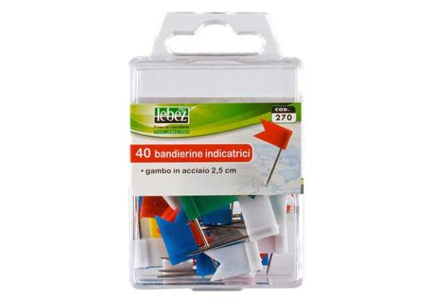 Immagine di Spilli a bandierina - colori assortiti - Lebez - scatola 40 pezzi
