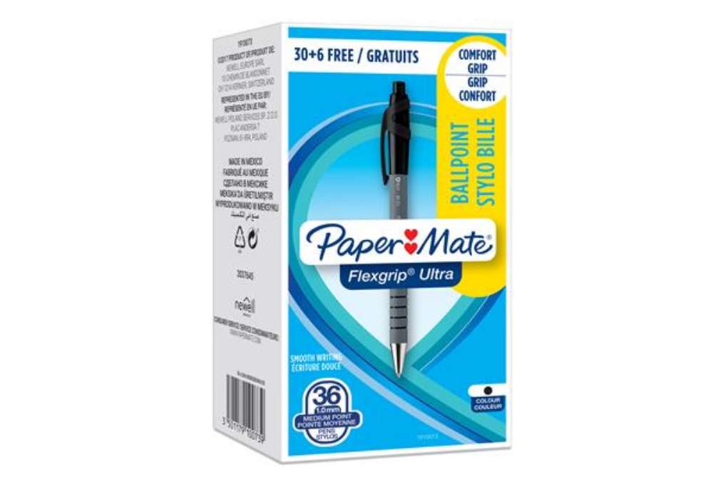 Immagine di Penna a sfera a scatto Flexgrip Ultra  - punta 1,0mm - nero - Papermate - conf. 30+6 pezzi