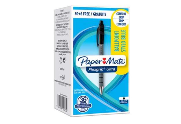 Immagine di Penna a sfera a scatto Flexgrip Ultra  - punta 1,0mm - nero - Papermate - conf. 30+6 pezzi