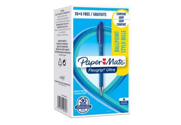 Immagine di Penna a sfera a scatto Flexgrip Ultra  - punta 1,0mm - blu  - Papermate - conf. 30+6 pezzi