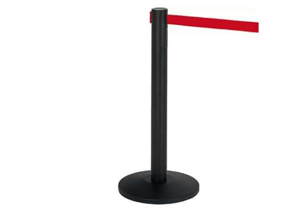 Immagine di Colonnina segnapercorso Alfa nera - altezza 95 cm - nastro retrattile rosso da 200 cm - Medial