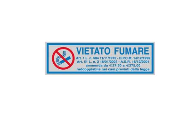 Immagine di Targhetta adesiva - VIETATO FUMARE (con normativa) - 16,5 x 5 cm - Cartelli Segnalatori