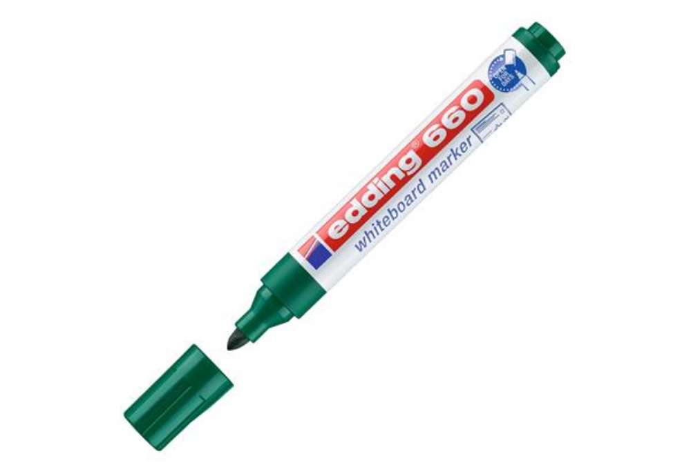 Immagine di Marcatore per lavagne bianche 660 - punta conica - da 1,5 a 3 mm - verde - Edding
