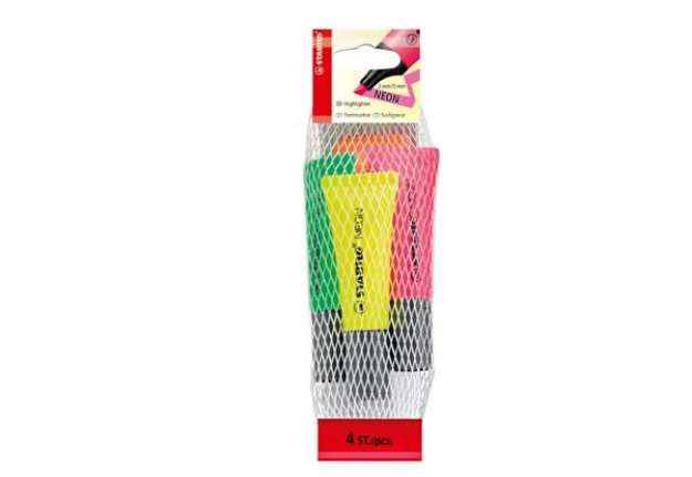 Immagine di Evidenziatore stabilo Neon - punta a scalpello - tratto 2,00 - 5,00 mm - Stabilo - astuccio 4 pezzi