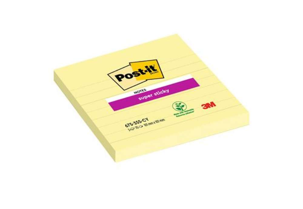 Immagine di Blocco foglietti Super Sticky - 675-SS3CY-EU - a righe - 101 x 101 mm - giallo Canary - 70 fogli - P