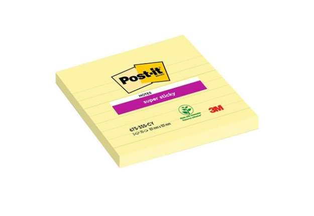 Immagine di Blocco foglietti Super Sticky - 675-SS3CY-EU - a righe - 101 x 101 mm - giallo Canary - 70 fogli - P