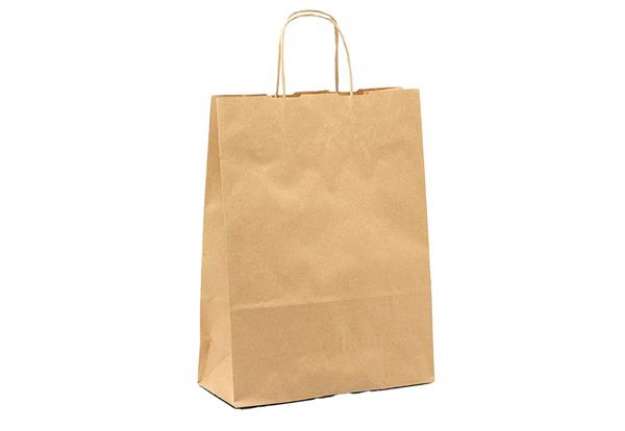 Immagine di Shopper - maniglie cordino - 54 x 14 x 45 cm - carta biokraft - avana - Mainetti Bags - conf. 10 pez