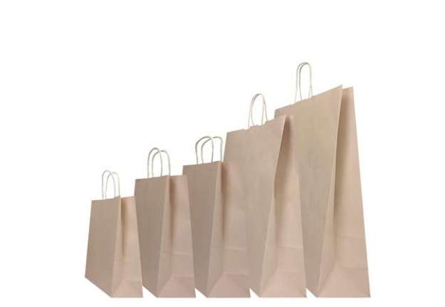 Immagine di Shopper Twisted - maniglie cordino - 26 x 11 x 34,5 cm - carta kraft - sabbia - Mainetti Bags - conf