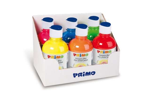 Immagine di Tempera brillante fluorescente - 300ml - colori fluo assortiti - Primo - box 6 colori