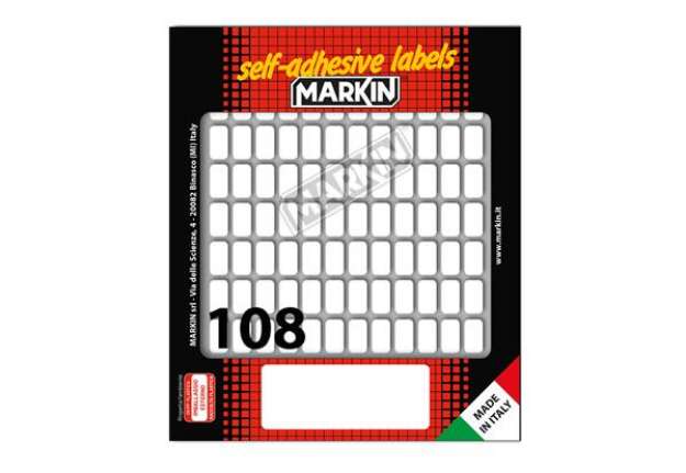 Immagine di Etichette adesive - in carta - permanenti - 14 x 8 mm - 108 et/fg - 10 fogli - bianco - Markin