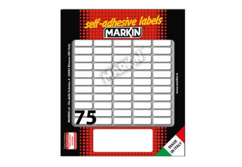 Immagine di Etichette adesive - in carta - permanenti - 21 x 8 mm - 75 et/fg - 10 fogli - bianco - Markin