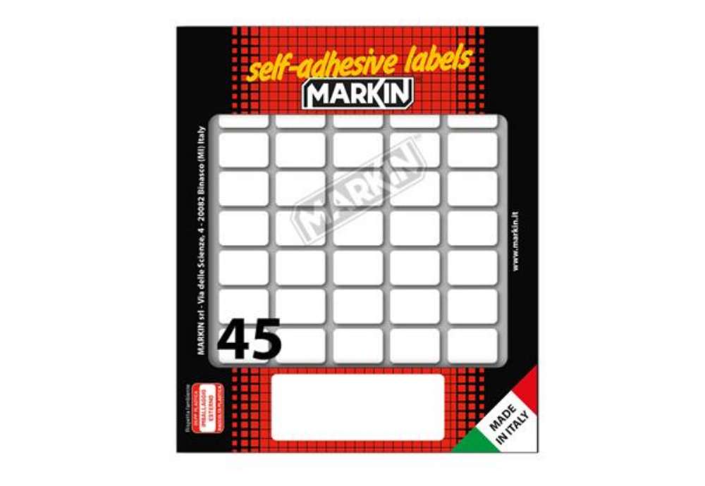 Immagine di Etichette adesive - in carta - permanenti - 21 x 14 mm - 45 et/fg - 10 fogli - bianco - Markin