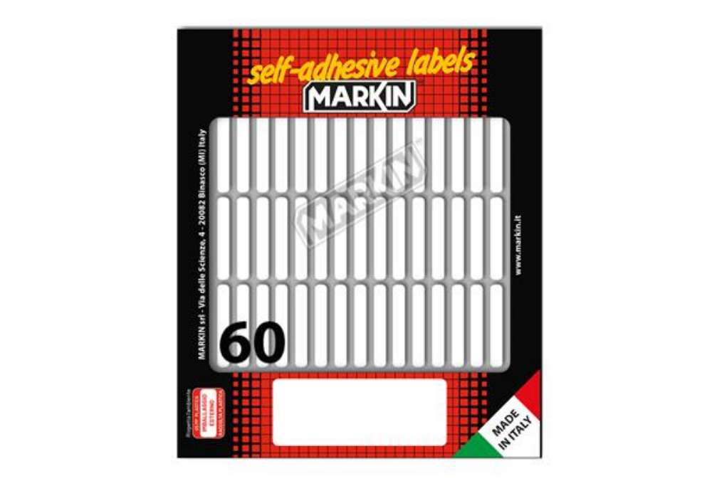 Immagine di Etichette adesive - in carta - permanenti - 34 x 5 mm - 60 et/fg - 10 fogli - bianco - Markin