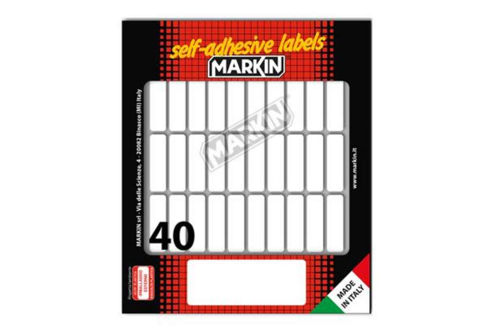 Immagine di Etichette adesive - in carta - permanenti - 34 x 10 mm - 40 et/fg - 10 fogli - bianco - Markin
