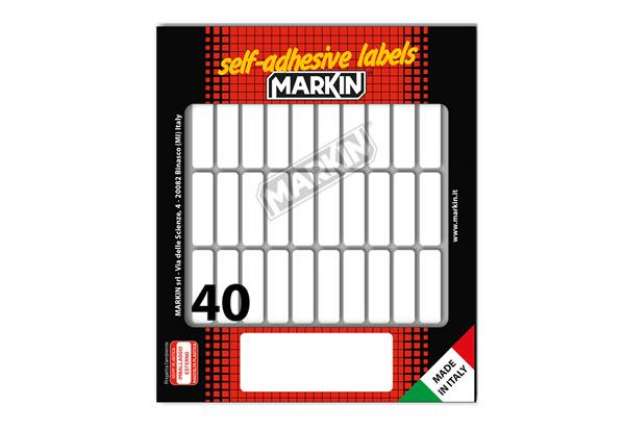 Immagine di Etichette adesive - in carta - permanenti - 34 x 10 mm - 40 et/fg - 10 fogli - bianco - Markin