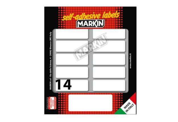 Immagine di Etichette adesive - in carta - permanenti - 52 x 18 mm - 14 et/fg - 10 fogli - bianco - Markin