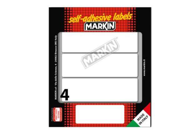 Immagine di Etichette adesive - in carta - permanenti - 110 x 34 mm - 4 et/fg - 10 fogli - bianco - Markin