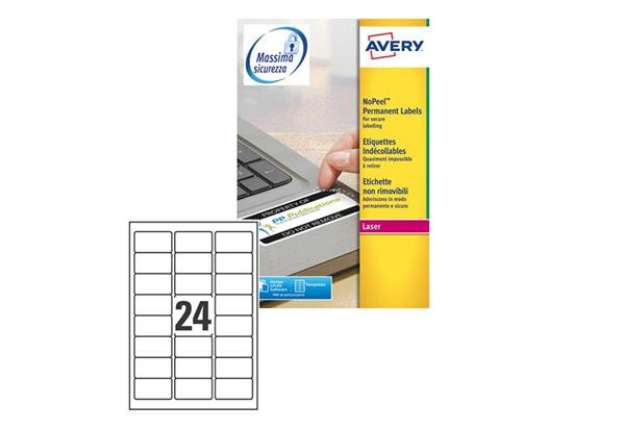 Immagine di Etichette adesive L6146 - in poliestere - laser - permanenti - 63,5 x 33,9 mm - 24 et/fg - 20 fogli