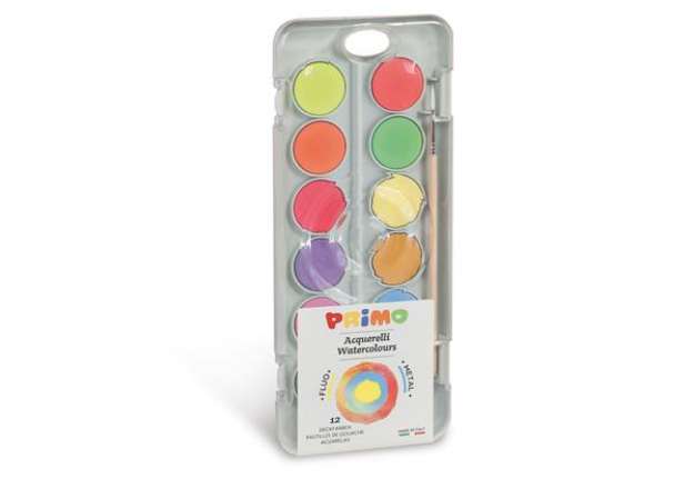 Immagine di Pastiglie Acquerelli fluo e metal - Primo - astuccio 12 pezzi
