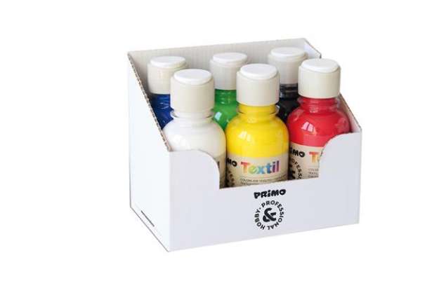 Immagine di Colori per tessuti - 125 ml - colori assortiti - Primo - box 6 pezzi