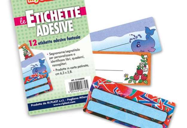 Immagine di Etichetta adesiva segnanome - 6,3 x 8 cm - fantasie assortite - Colorosa - busta 12 pezzi