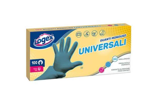 Immagine di Guanti - polietilene clorurato anallergico - riciclabile - taglia universale - azzurrro - Logex Prof