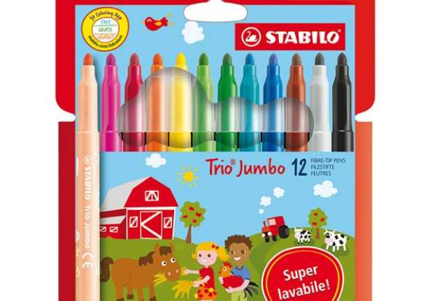 Immagine di Pennarelli Trio Jumbo - punta 3,0 mm - colori assortiti - Stabilo - astuccio 12 pezzi