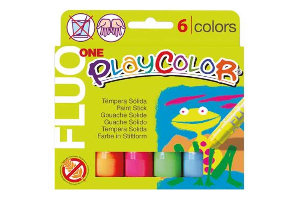 Immagine di Tempera solida in stick Playcolor - 10 gr - colori fluo - Instant - astuccio 6 stick fluo