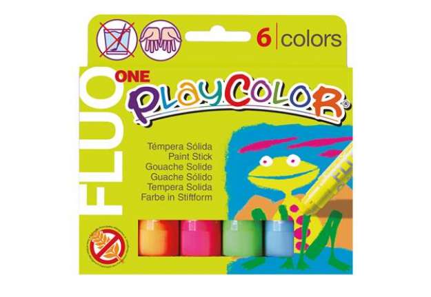 Immagine di Tempera solida in stick Playcolor - 10 gr - colori fluo - Instant - astuccio 6 stick fluo