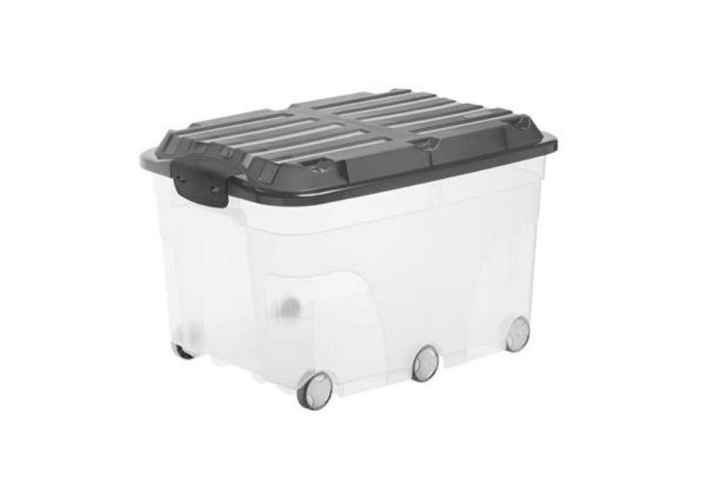 Immagine di Contenitore Roller 6 - con ruote - 59,5x40x37 cm - 57 L - PPL - coperchio nero - trasparente - Rotho