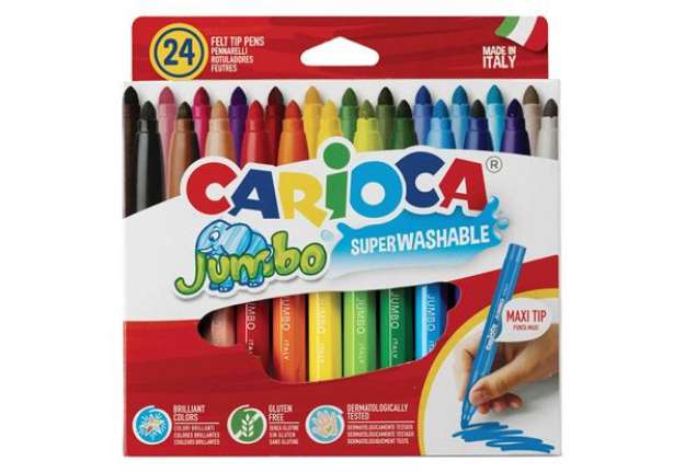 Immagine di Pennarelli Jumbo - punta 6,0mm - colori assortiti - lavabili - Carioca - scatola 24 pezzi