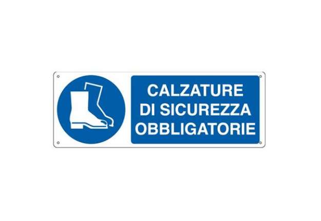 Immagine di Cartello segnalatore - 35x12,5 cm - CALZATURE DI SICUREZZA OBBLIGATORIE - alluminio - Cartelli Segna