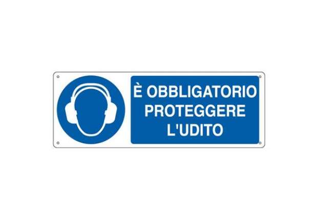 Immagine di Cartello segnalatore - 35x12,5 cm - E' OBBLIGATORIO PROTEGGERE L'UDITO - alluminio - Cartelli Segnal