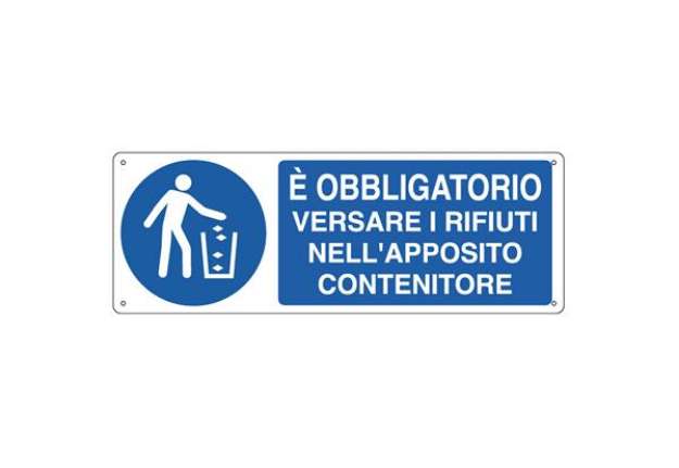 Immagine di Cartello segnalatore - 35x12,5 cm - E' OBBLIGATORIO VERSARE I RIFIUTI… - alluminio - Cartelli Segnal