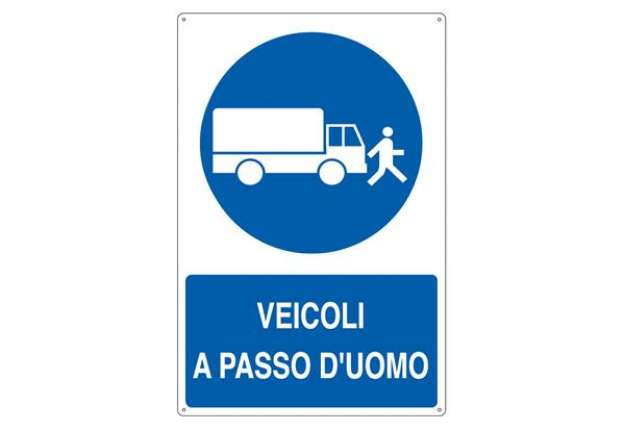 Immagine di Cartello segnalatore - 50x70 cm - VEICOLI A PASSO D'UOMO - alluminio - Cartelli Segnalatori