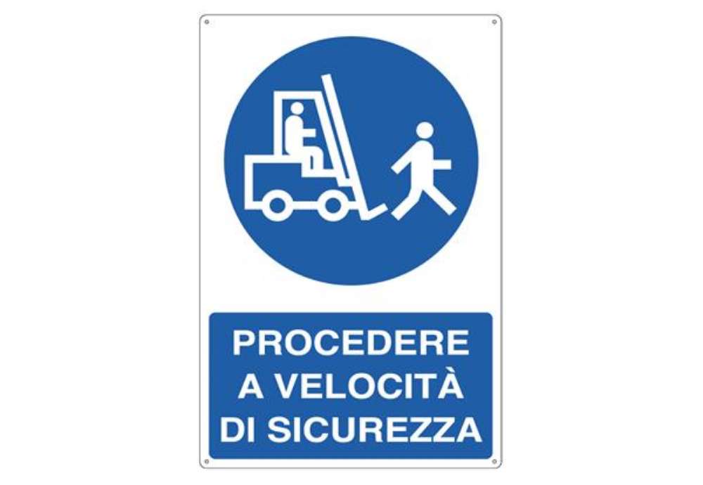 Immagine di Cartello segnalatore - 50x70 cm - PROCEDERE A VELOCITA' DI SICUREZZA - alluminio - Cartelli Segnalat