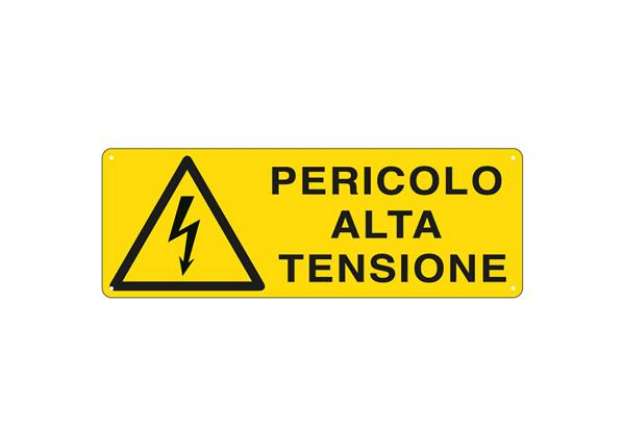 Immagine di Cartello segnalatore - 35x12,5 cm - PERICOLO ALTA TENSIONE - alluminio - Cartelli Segnalatori
