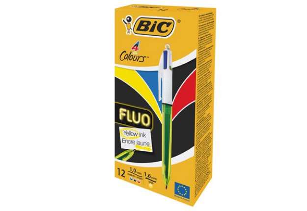 Immagine di Penna a sfera a scatto multifunzione 4 Colors Fluo  - punta 1,0/1,6mm - 4 colori fluo - fusto giallo