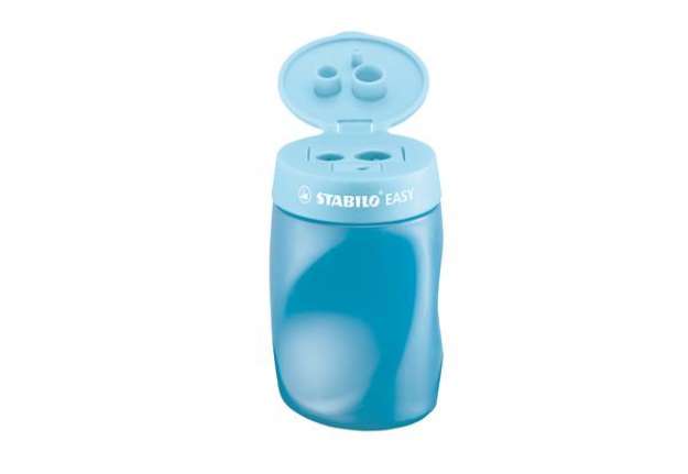Immagine di Temperamatite Easy con contenitore - 3 fori  - ergonomico - blu - per destrimani - Stabilo