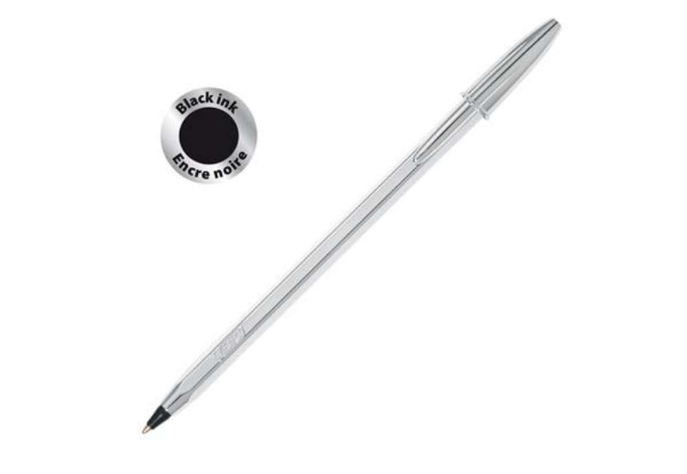Immagine di Penna a sfera Cristal Shine con capppuccio - punta media 1,0 mm - nero - fusto silver  - Bic - conf.