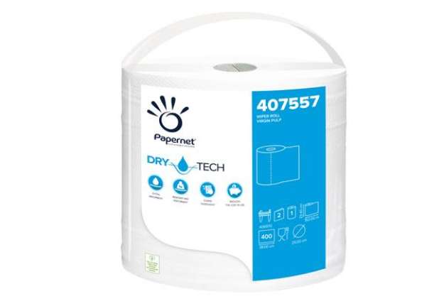 Immagine di Bobina asciugatutto DryTech - 2 veli - diametro 25 cm - 23,4 cm x 152 mt -  400 strappi - finitura l