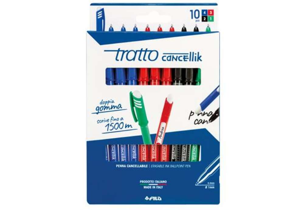 Immagine di Penna sfera Cancellik- cancellabile - punta 1,0mm - 10 colori assortiti  - Tratto - astuccio 10 pezz