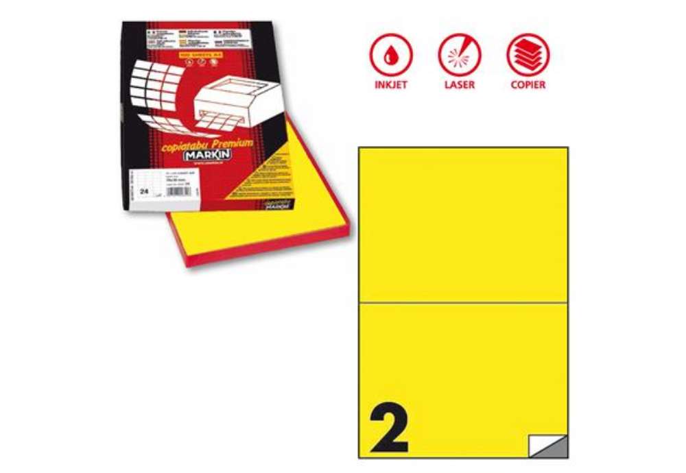 Immagine di Etichette adesive C/509 - in carta - permanenti - 210 x 148,5 mm - 2 et/fg - 100 fogli - giallo fluo