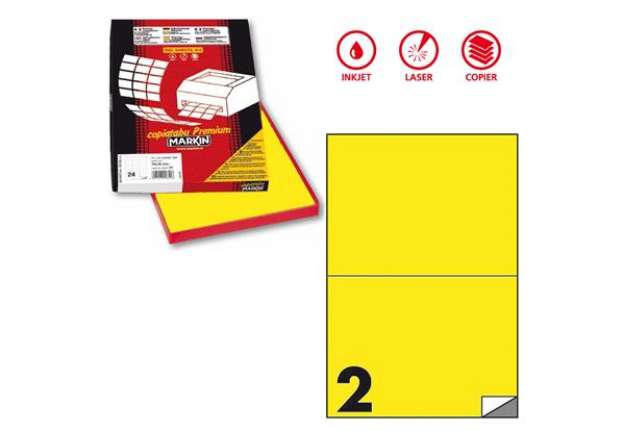 Immagine di Etichette adesive C/509 - in carta - permanenti - 210 x 148,5 mm - 2 et/fg - 100 fogli - giallo fluo