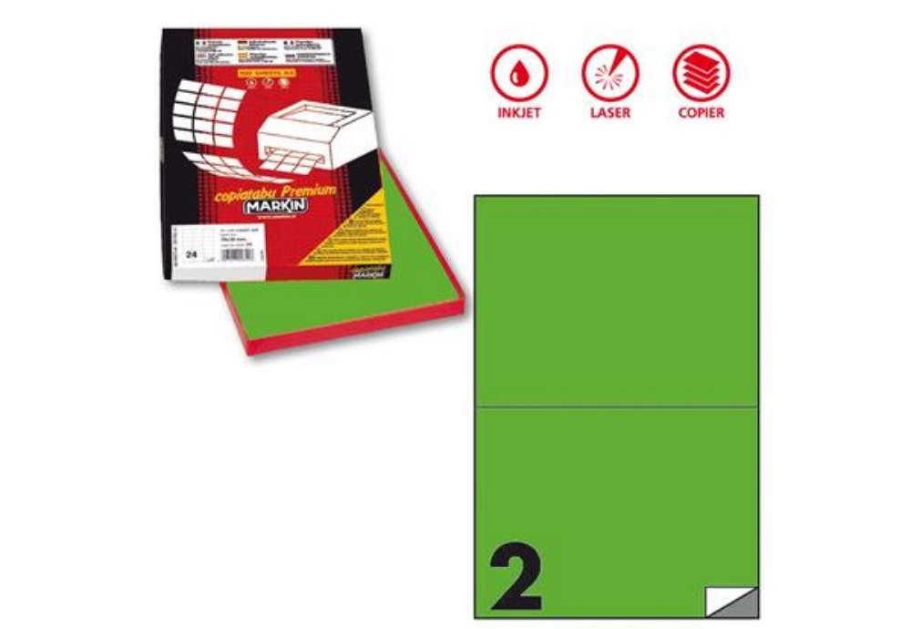 Immagine di Etichette adesive C/509 - in carta - permanenti - 210 x 148,5 mm - 2 et/fg - 100 fogli - verde fluo